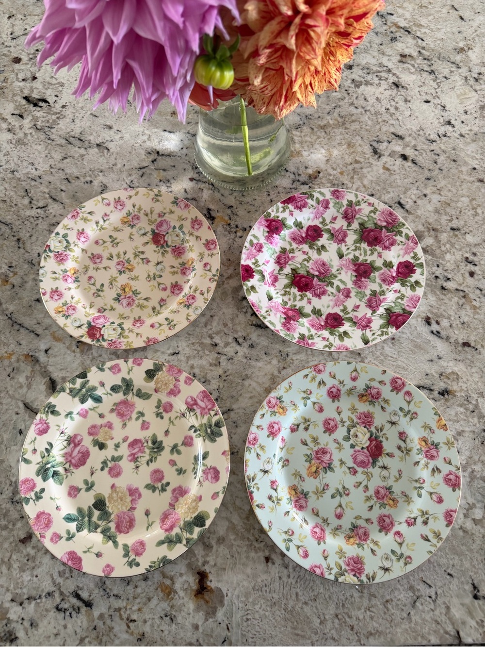 Grace Porcelain Floral 8” Dessert Tea Dishes set of 4